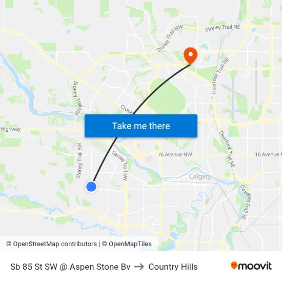 Sb 85 St SW @ Aspen Stone Bv to Country Hills map