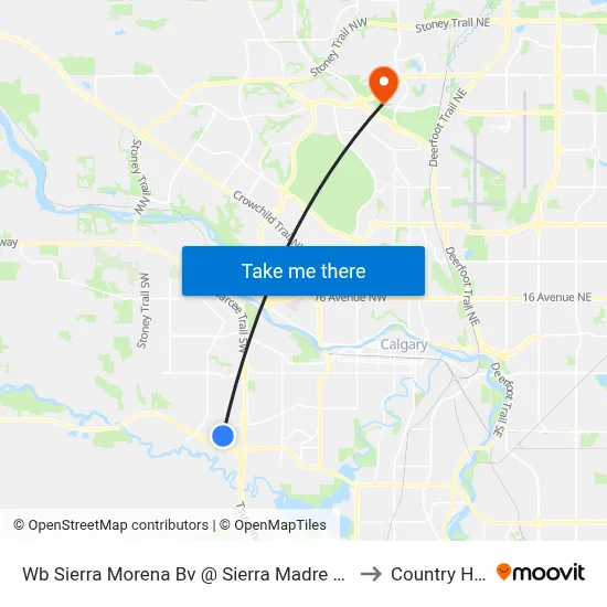 Wb Sierra Morena Bv @ Sierra Madre Cr SW to Country Hills map