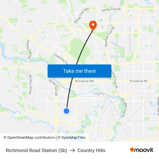 Richmond Road Station (Sb) to Country Hills map