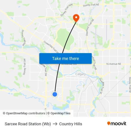Sarcee Road Station (Wb) to Country Hills map