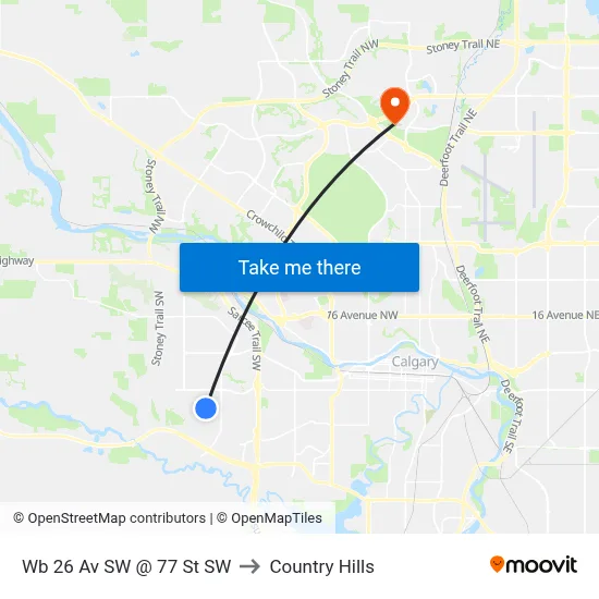 Wb 26 Av SW @ 77 St SW to Country Hills map