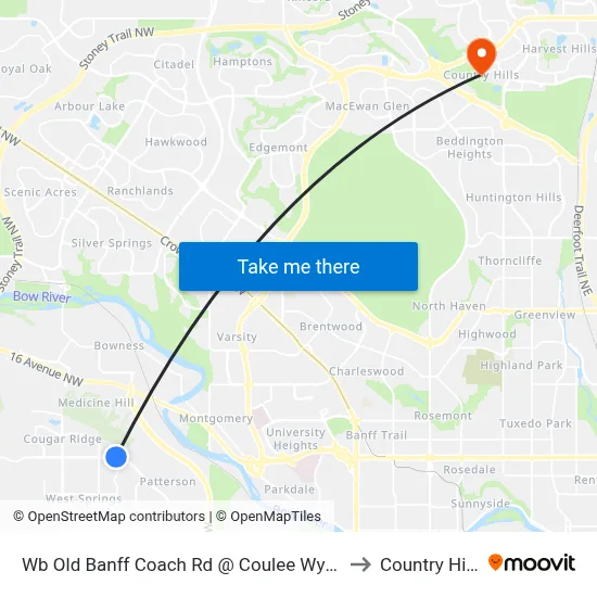 Wb Old Banff Coach Rd @ Coulee Wy SW to Country Hills map