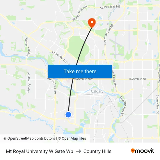 Mt Royal University W Gate Wb to Country Hills map