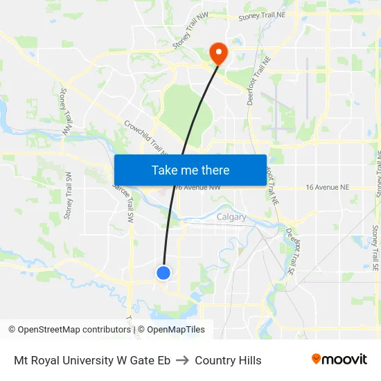 Mt Royal University W Gate Eb to Country Hills map