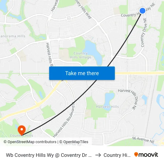 Wb Coventry Hills Wy @ Coventry Dr NE to Country Hills map