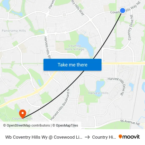 Wb Coventry Hills Wy @ Covewood Li NE to Country Hills map