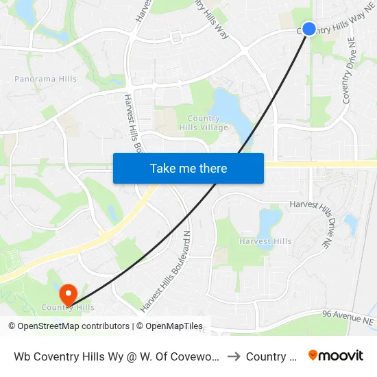 Wb Coventry Hills Wy @ W. Of Covewood Li NE to Country Hills map