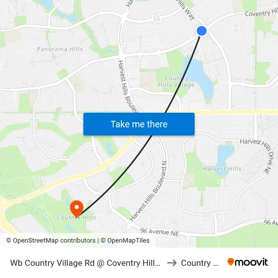 Wb Country Village Rd @ Coventry Hills Wy NE to Country Hills map