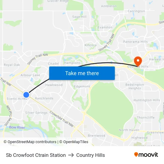 Sb Crowfoot Ctrain Station to Country Hills map
