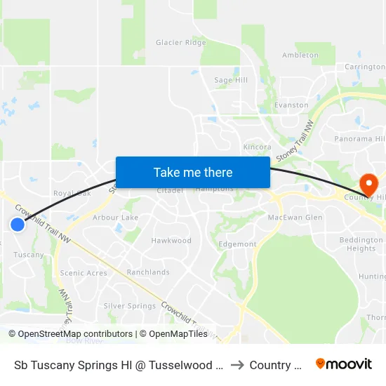 Sb Tuscany Springs Hl @ Tusselwood Dr NW to Country Hills map