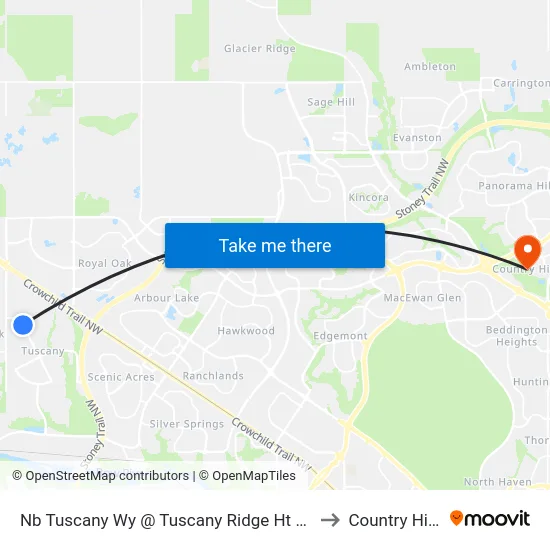 Nb Tuscany Wy @ Tuscany Ridge Ht NW to Country Hills map