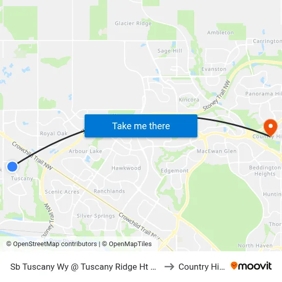 Sb Tuscany Wy @ Tuscany Ridge Ht NW to Country Hills map