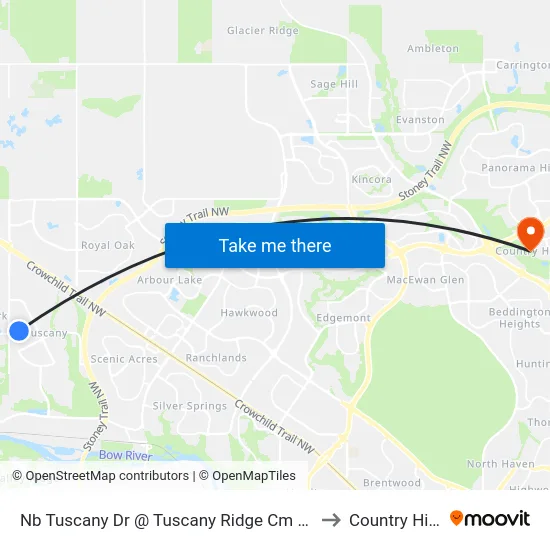 Nb Tuscany Dr @ Tuscany Ridge Cm NW to Country Hills map
