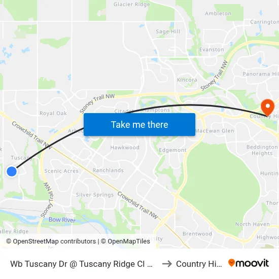 Wb Tuscany Dr @ Tuscany Ridge Cl NW to Country Hills map