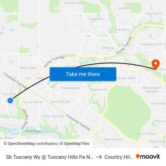 Sb  Tuscany Wy @ Tuscany Hills Pa NW to Country Hills map