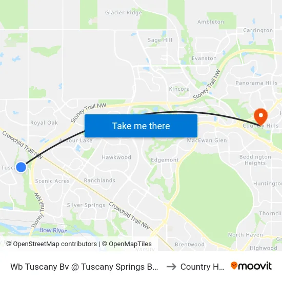 Wb Tuscany Bv @ Tuscany Springs Bv NW to Country Hills map
