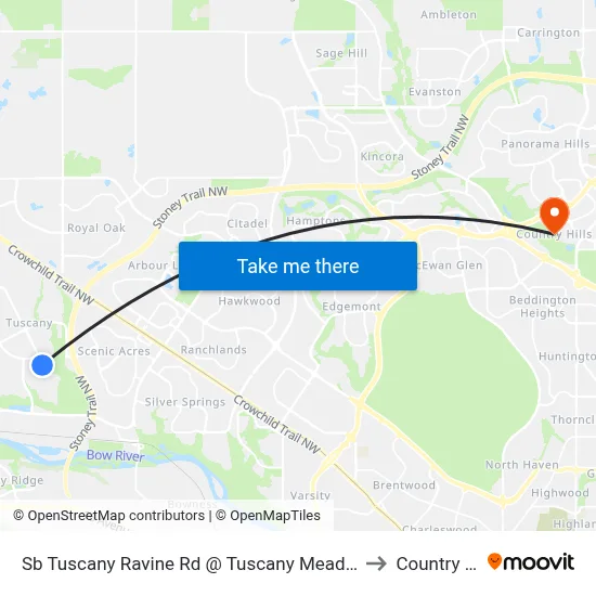 Sb Tuscany Ravine Rd @ Tuscany Meadows Cm NW to Country Hills map