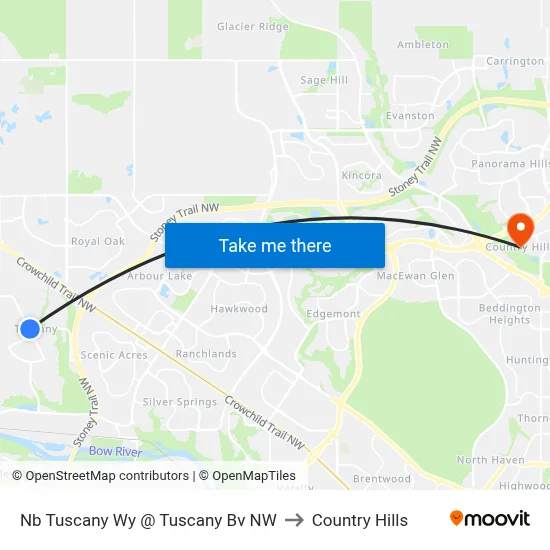 Nb Tuscany Wy @ Tuscany  Bv NW to Country Hills map