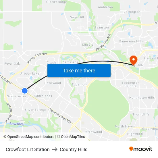 Crowfoot Lrt Station to Country Hills map