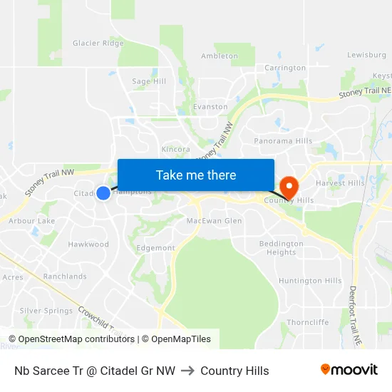 Nb Sarcee Tr @ Citadel Gr NW to Country Hills map