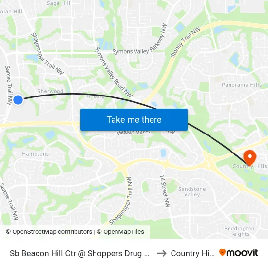 Sb Beacon Hill Ctr @ Shoppers Drug Mart to Country Hills map