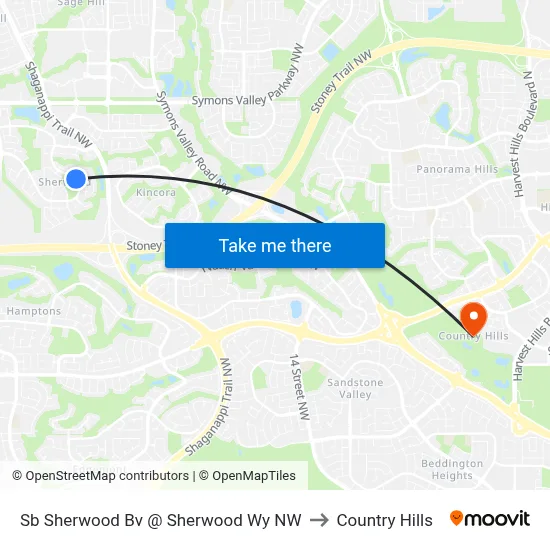 Sb Sherwood Bv @ Sherwood Wy NW to Country Hills map