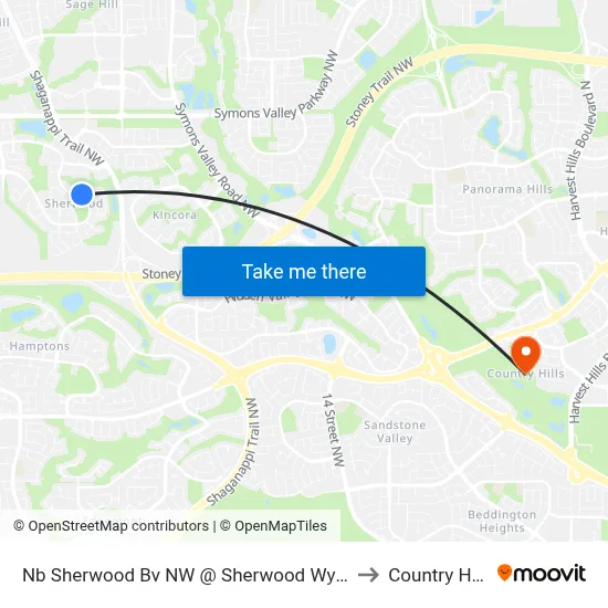 Nb Sherwood Bv NW @ Sherwood Wy NW to Country Hills map