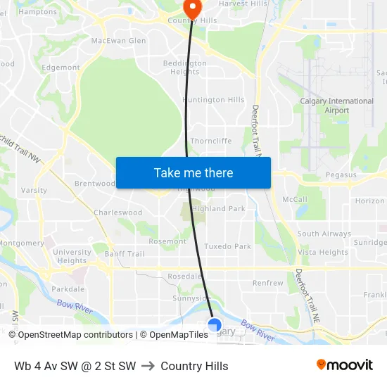 Wb 4 Av SW @ 2 St SW to Country Hills map