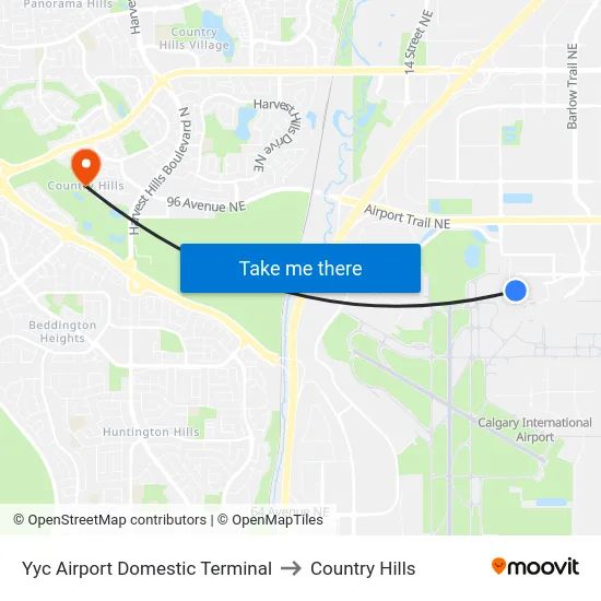 Yyc Airport Domestic Terminal to Country Hills map