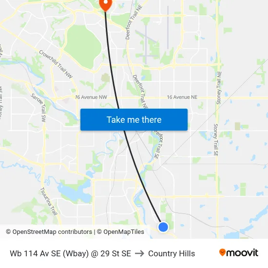 Wb 114 Av SE (Wbay) @ 29 St SE to Country Hills map