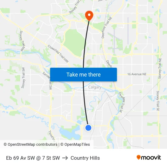 Eb 69 Av SW @ 7 St SW to Country Hills map