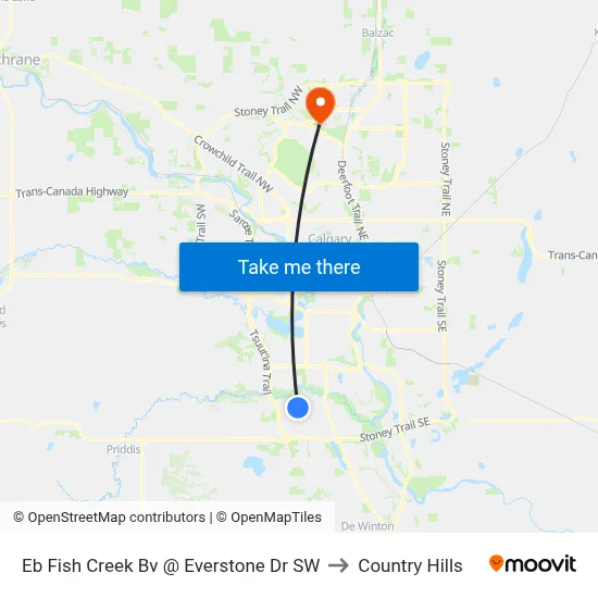 Eb Fish Creek Bv @ Everstone Dr SW to Country Hills map
