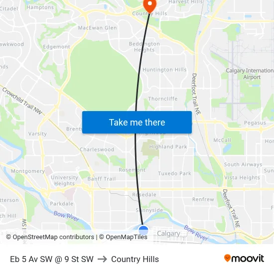 Eb 5 Av SW @ 9 St SW to Country Hills map