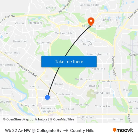 Wb 32 Av NW @ Collegiate Bv to Country Hills map