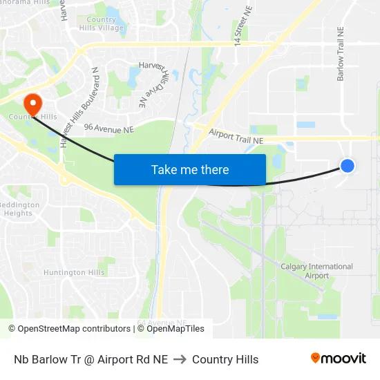 Nb Barlow Tr @ Airport Rd NE to Country Hills map