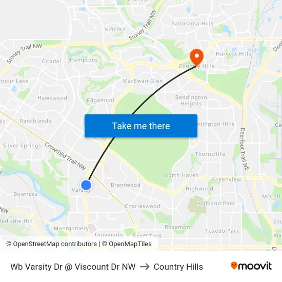 Wb Varsity Dr @ Viscount Dr NW to Country Hills map
