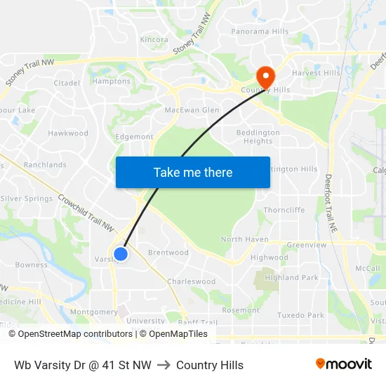 Wb Varsity Dr @ 41 St NW to Country Hills map