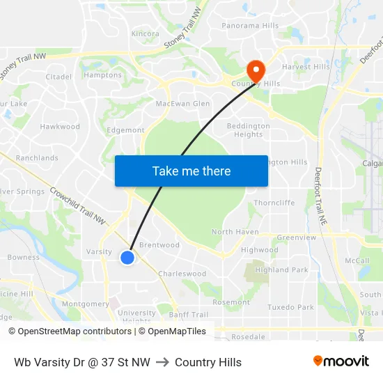 Wb Varsity Dr @ 37 St NW to Country Hills map