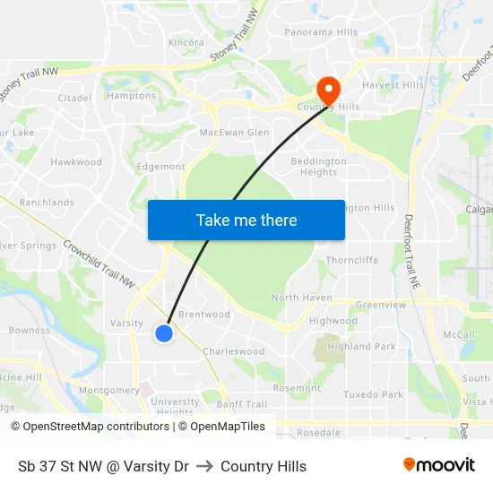 Sb 37 St NW @ Varsity Dr to Country Hills map