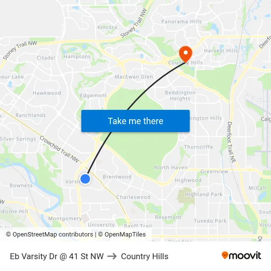 Eb Varsity Dr @ 41 St NW to Country Hills map