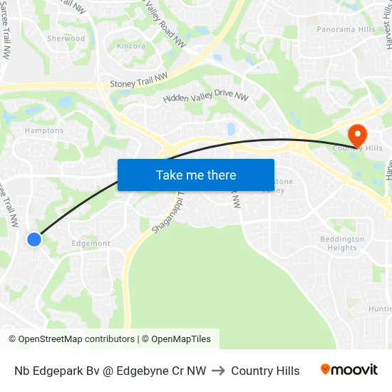 Nb Edgepark Bv @ Edgebyne Cr NW to Country Hills map