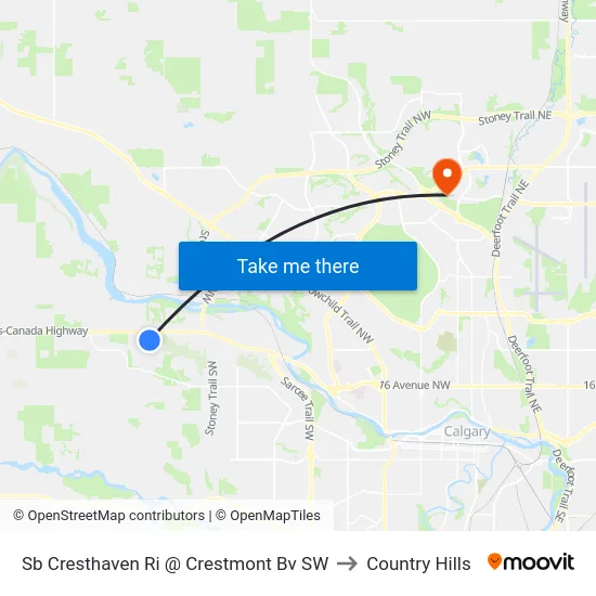 Sb Cresthaven Ri @ Crestmont Bv SW to Country Hills map