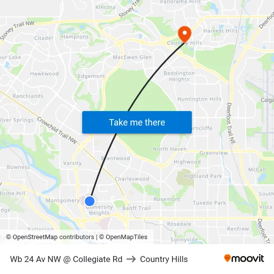 Wb 24 Av NW @ Collegiate Rd to Country Hills map