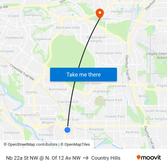 Nb 22a St NW @ N. Of 12 Av NW to Country Hills map