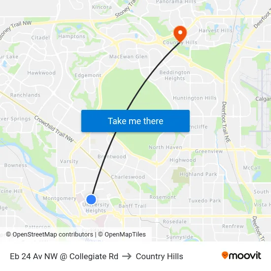 Eb 24 Av NW @ Collegiate Rd to Country Hills map