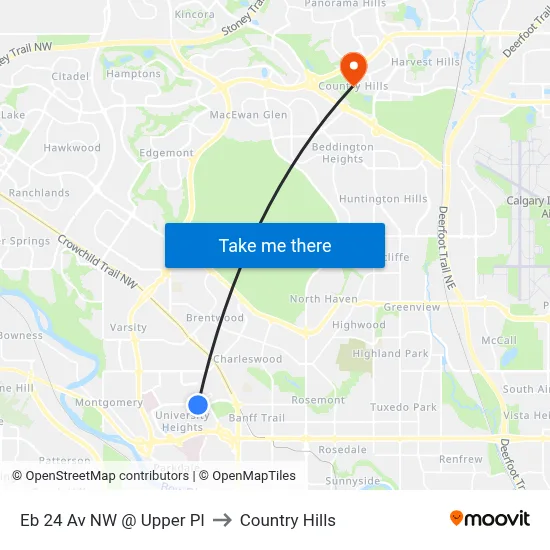 Eb 24 Av NW @ Upper Pl to Country Hills map