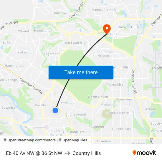 Eb 40 Av NW @ 36 St NW to Country Hills map