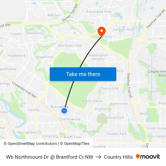 Wb Northmount Dr @ Brantford Cr NW to Country Hills map