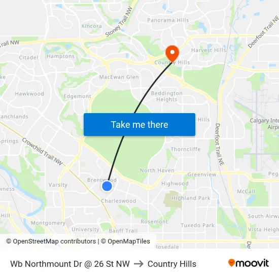 Wb Northmount Dr @ 26 St NW to Country Hills map