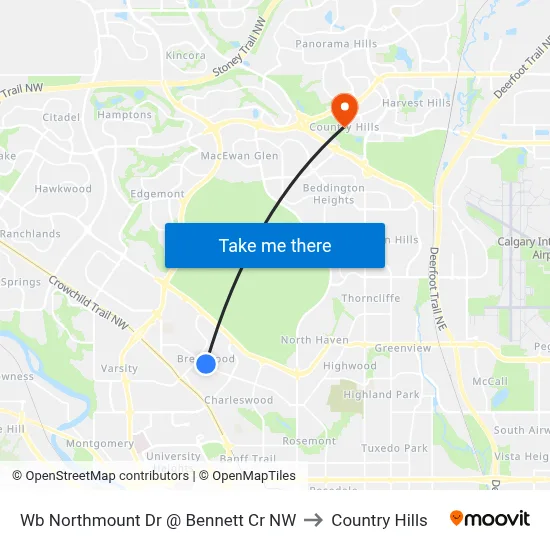 Wb Northmount Dr @ Bennett Cr NW to Country Hills map
